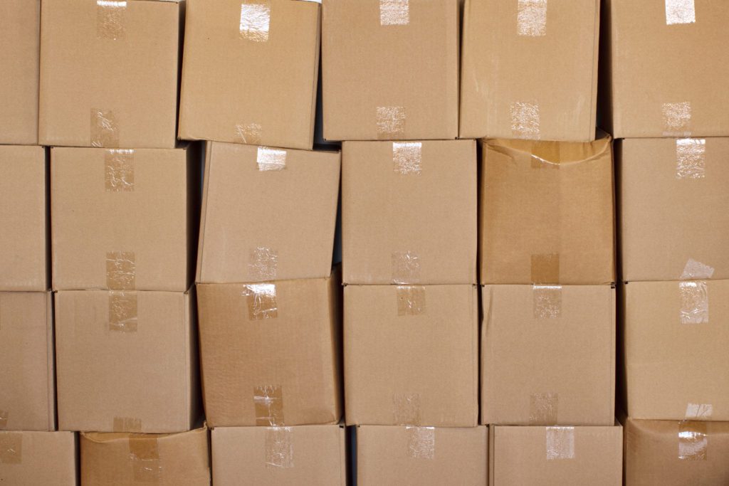 Boxes stacked in a warehouse